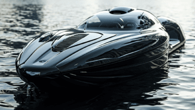 a black speedboat on water