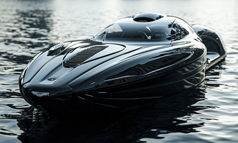 a black speedboat on water